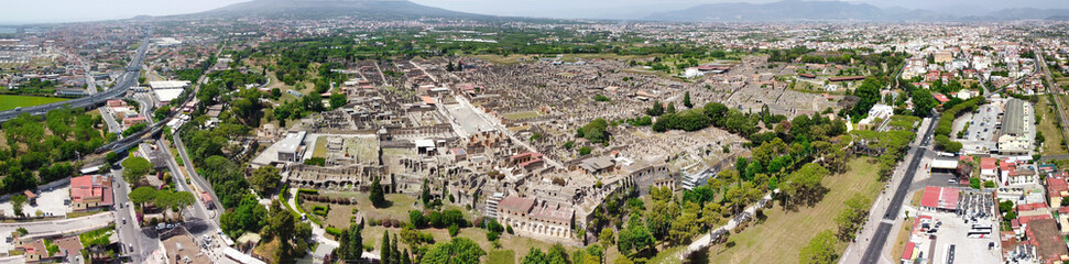 Obraz premium Pompei, Italy. Aerial view of old city from a drone viewpoint in summer season.
