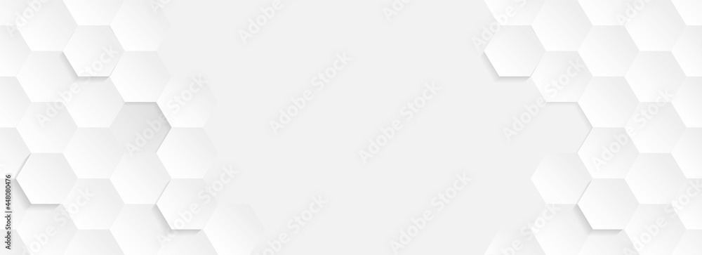 Poster abstract paper hexagon white background ,light and shadow ,vector
