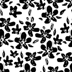 Obraz premium pattern seamless sketch monochrome flowers trend in textiles vector background floral fabric