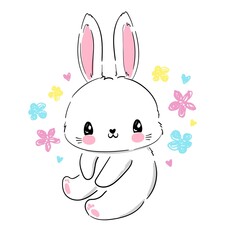 Hand Drawn Cute Bunny. Print design rabbit. Children Print on t-shirt. Vector illustration