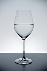 wineglass filed with water in black and white