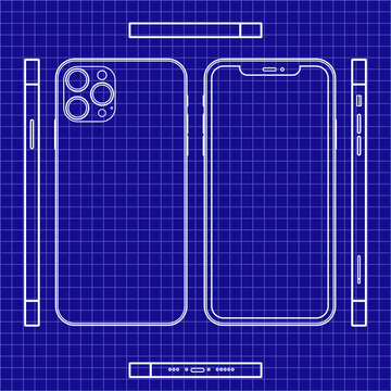 Outline Line Drawing Iphone 12 Pro Modern Smartphone. Elegant Thin Stroke Line Style Design