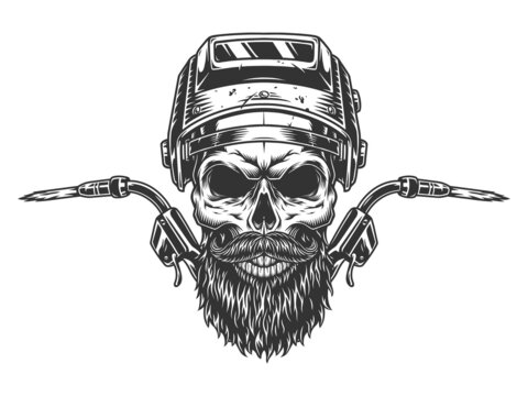 Bearded and mustached welder skull