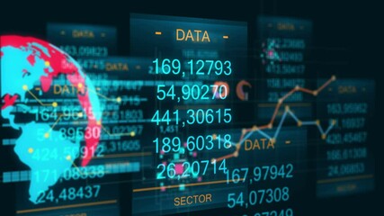 Futuristic virtual database big data process on stock market exchange numbers analysis finance background. 3D 4K UHD video - Powered by Adobe