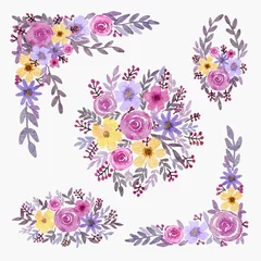 Rolgordijnen Bloemen Verzameling van bloemendecoratie arrangement aquarel illustratie voor huwelijksuitnodiging