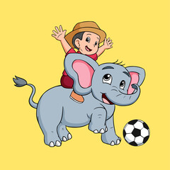 Obraz na płótnie Canvas little boy playing with elephant