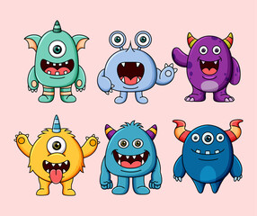 Collection of cute character monsters