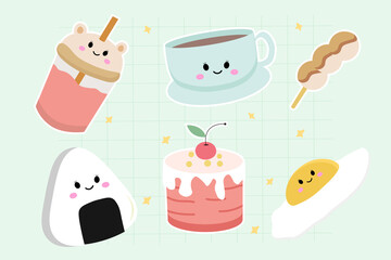 cute food kawaii sticker vector