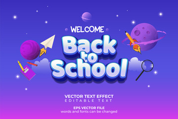 welcome back to school with space and planet background. editable text effect.