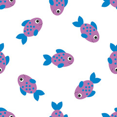 Vector aquarium fish illustration. Colorful cartoon flat aquarium fish for your design. Seamless fish pattern.