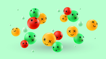 Obraz premium Green Yellow and Red Flowing Emoticon Faces. Emoticon Reactions Social Media Concept. Vector illustration