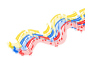 Symbolic colored musical notes flying in space. 