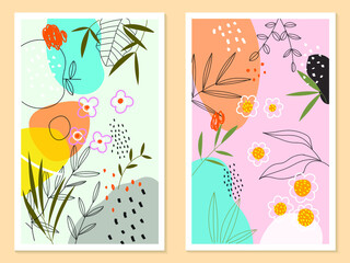 Set of botanical abstract background vector illustration. Nature,floral,leaves,line and shapes design.