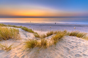 Coucher de soleil sur l& 39 océan depuis la dune en Zélande