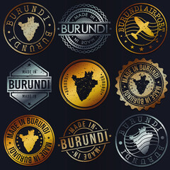 Burundi Business Metal Stamps. Gold Made In Product Seal. National Logo Icon. Symbol Design Insignia Country.