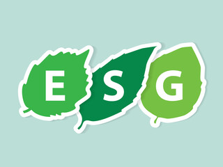 ESG (Environmental Social and Corporate Governance) acronym written on green leaves - vector illustration