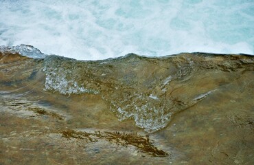 Green clean river with waterfalls nature background