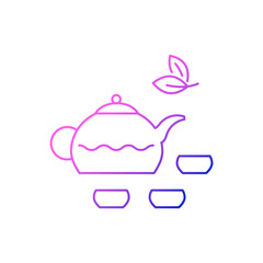 Taiwanese tea ceremony outline icon. Teapot with cups. Chinese cuisine. Asian item. Isolated vector stock illustration