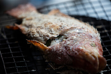 Close up Salt-Crusted Grilled Fish