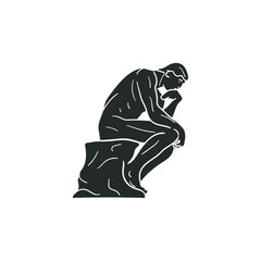 Thinker Sculpture Icon Silhouette Illustration. Rodin Philosopy Vector Graphic Pictogram Symbol Clip Art. Doodle Sketch Black Sign. - obrazy, fototapety, plakaty