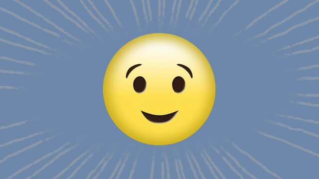 Digital animation of winking face emoji against moving radial rays on blue background