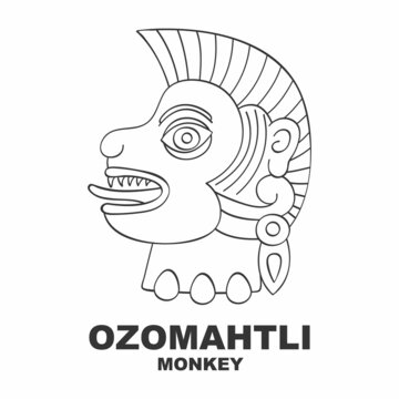  Vector icon with Glyph from Aztec calendar Tonalpohualli. Calendar day symbol Ozomahtli