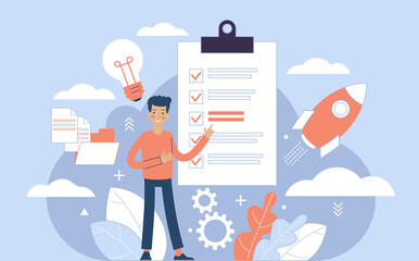 Project initiation, Project closure, Deadline concept. Business analysis. Terms of implementation of projects. Drawing up documentation. Abstract metaphor.