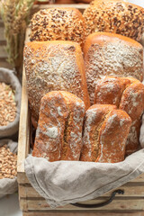 Homemade buns made of wheat grains. Buns from the bakery.