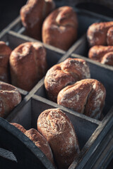 Homemade buns baked at home. Made of wheat and rye.