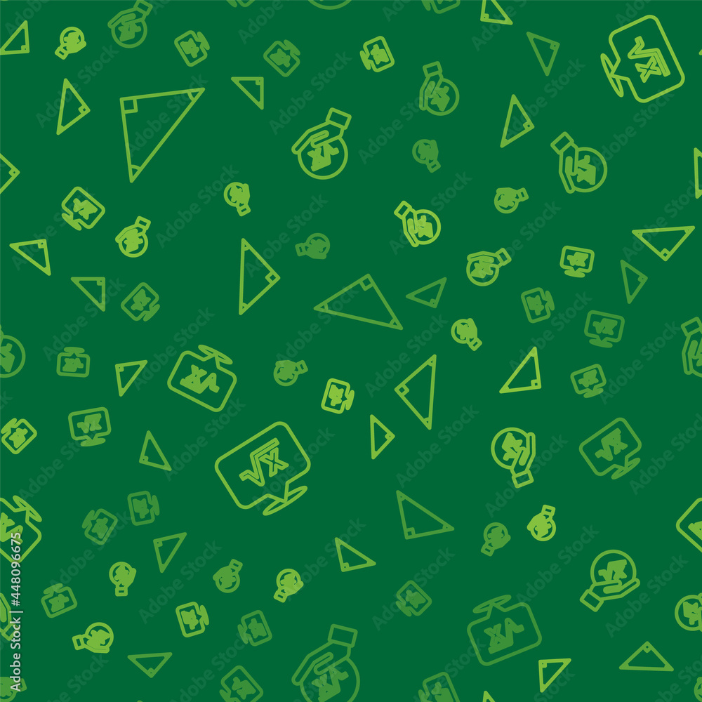Poster set line triangle math, square root of x glyph and on seamless pattern. vector