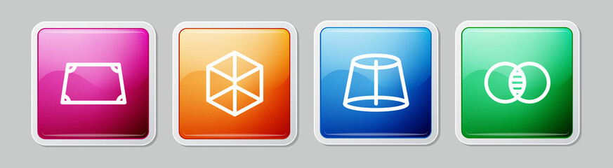 Set line Acute trapezoid shape, Geometric figure Cube, and Mathematics sets and B. Colorful square button. Vector