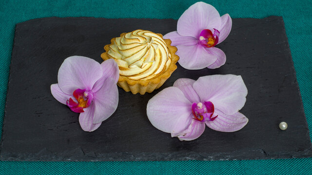 sweet desert with archide flower for baqckground