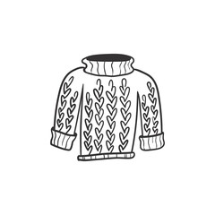 Hand drawn autumn knitted sweater doodle colorless illustrations. Сute vector objects. Illustrations for poster, background or card.