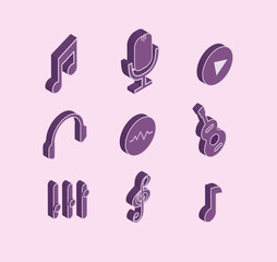 a set of musical isometric icons