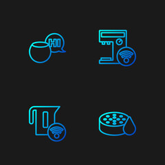 Set line Water sensor, Smart electric kettle, Voice assistant and coffee machine. Gradient color icons. Vector