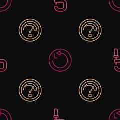 Set line Micrometer, Speedometer and Radius on seamless pattern. Vector