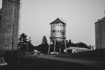 black and white water tower