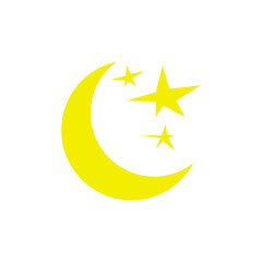 Луна и звёзды. Moon and stars. Yellow moon and stars, Abstract moon. Isolated over white background. Vector icon