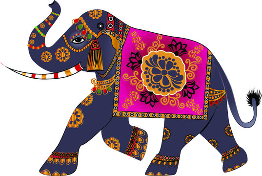 Indian Style Decorative Vector Illustration Of Elephant. Indian Wedding Symbol Decorated Elephant