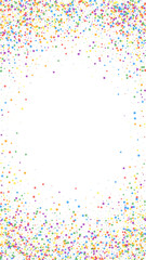Festive charming confetti. Celebration stars. Childish bright stars on white background. Fetching festive overlay template. Vertical vector background.