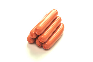 A delicious kind of sausage to attract shoppers to a restaurant, grocery store, or a creative barbecue idea. Full depth of field. A slide of delicious sausages isolated on a white background.