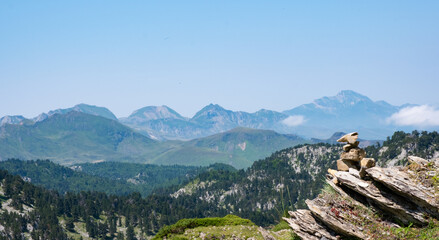 Milestone or signpost on Mount Orhi, Navarra Pyrenees