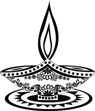 diwali black and white clipart