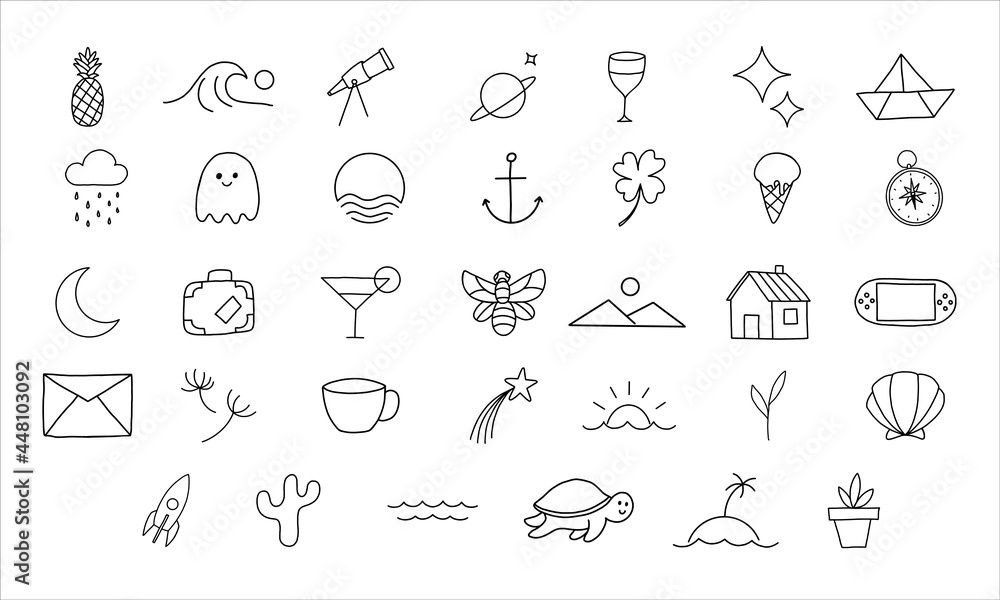 Poster set of playful icon illustrations. collection of simple and minimalist icons in outline style. icon 