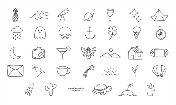 set of playful icon illustrations. collection of simple and minimalist icons in outline style. icon illustration of travel and adventure pack.