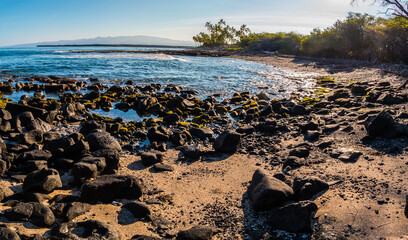 Fototapeta na wymiar Black Sand on Kiholo Bay Beach, Hawaii Island, Hawaii, USA