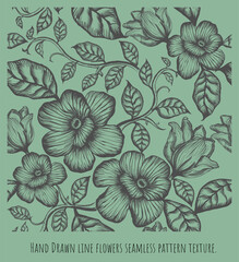 Seamless pattern Illustration hand drawn sketch  line flowers and leaves.