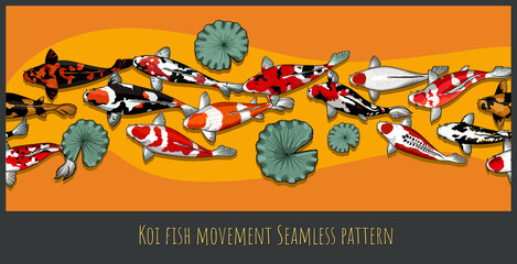 Seamless pattern Illustration hand drawn of Koi fish swimming.