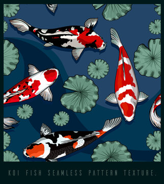 Seamless pattern Illustration hand drawn of Koi fish swimming.