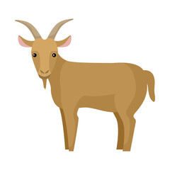 Cute goat isolated on white background. Funny cartoon character farm brown color.